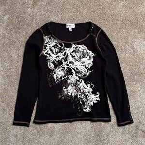 BLACK LANA LEE RHINESTONE "ROSE" LONG SLEEVE
